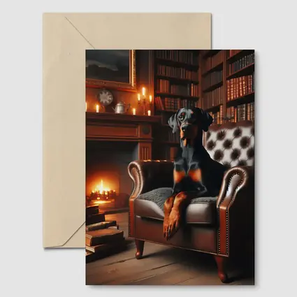 Doberman Pinscher Relaxing in Cozy Library