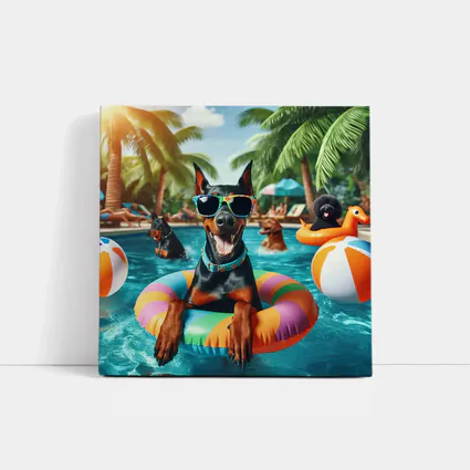 Doberman Pinscher Relaxing at Summer Pool Party