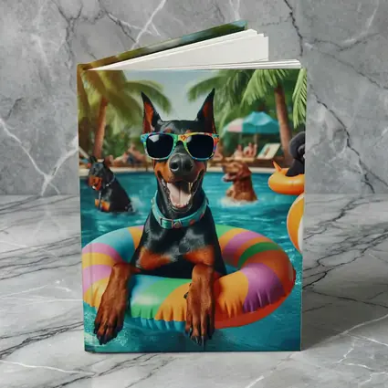 Doberman Pinscher Relaxing at Summer Pool Party