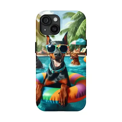 Doberman Pinscher Relaxing at Summer Pool Party