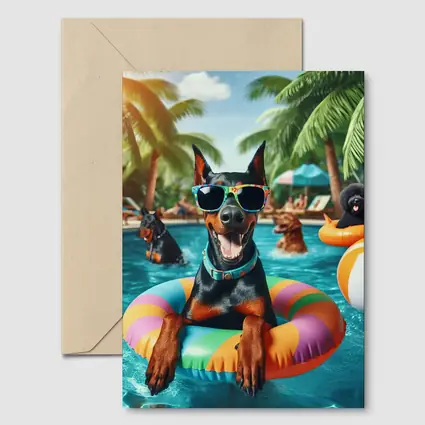 Doberman Pinscher Relaxing at Summer Pool Party