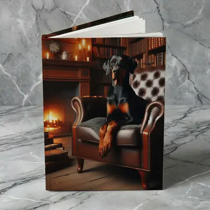Doberman Pinscher Sitting Library Fireplace Armchair