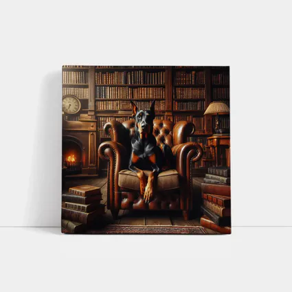 Doberman Pinscher In Cozy Library Armchair