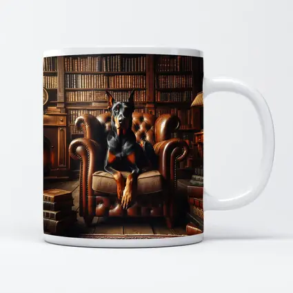 Doberman Pinscher In Cozy Library Armchair