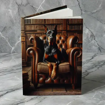 Doberman Pinscher In Cozy Library Armchair