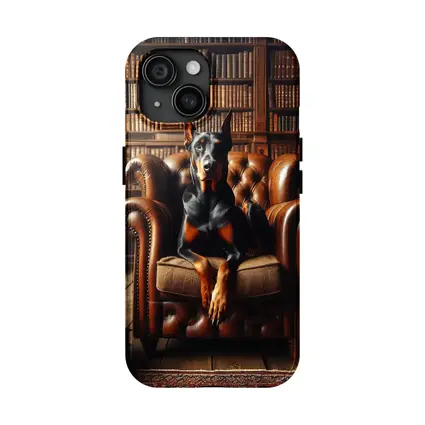 Doberman Pinscher In Cozy Library Armchair