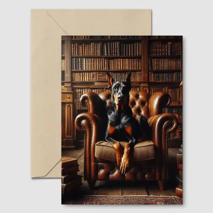 Doberman Pinscher In Cozy Library Armchair