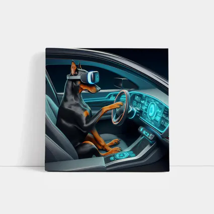 Doberman Driving Futuristic Car VR Headset