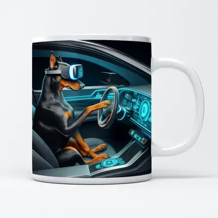 Doberman Driving Futuristic Car VR Headset