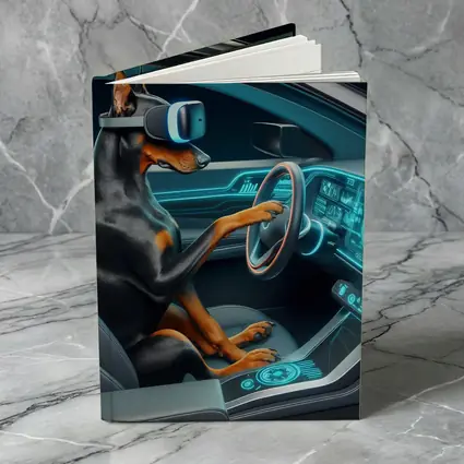 Doberman Driving Futuristic Car VR Headset