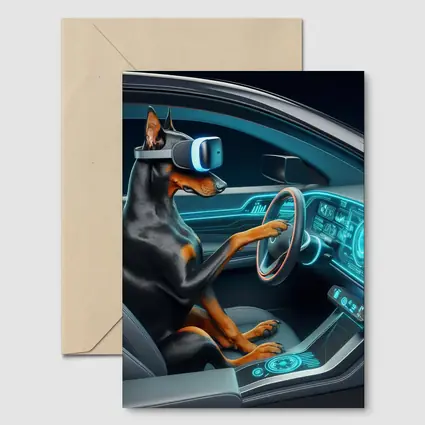 Doberman Driving Futuristic Car VR Headset