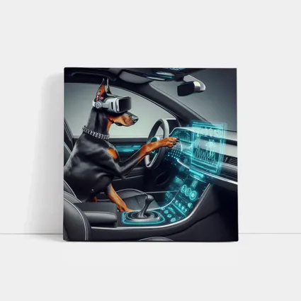Doberman Pinscher Driving Futuristic Car Interior