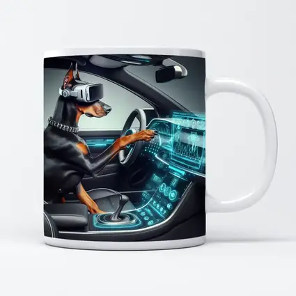 Doberman Pinscher Driving Futuristic Car Interior