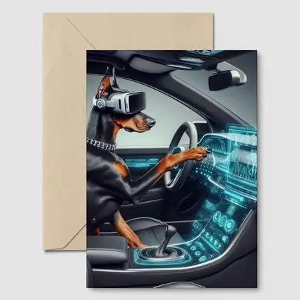 Doberman Pinscher Driving Futuristic Car Interior