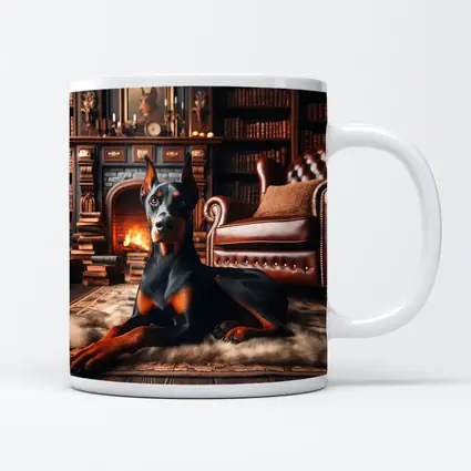 Doberman Pinscher Resting by Cozy Fireplace Library