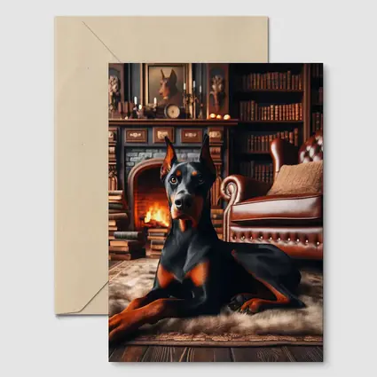 Doberman Pinscher Resting by Cozy Fireplace Library