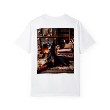 Doberman Pinscher Resting by Cozy Fireplace Library