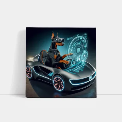 Doberman Pinscher Driving Futuristic Sports Car