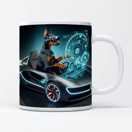 Doberman Pinscher Driving Futuristic Sports Car