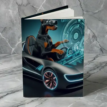 Doberman Pinscher Driving Futuristic Sports Car