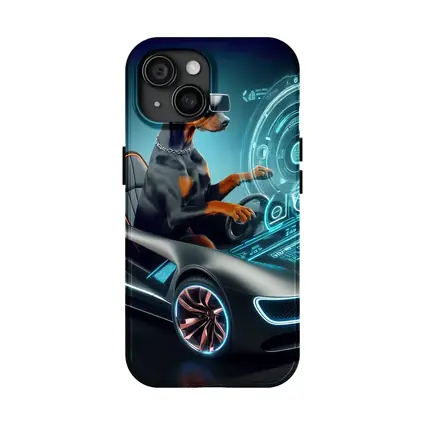 Doberman Pinscher Driving Futuristic Sports Car