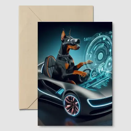 Doberman Pinscher Driving Futuristic Sports Car