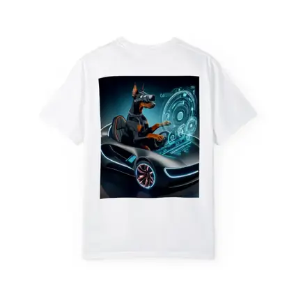 Doberman Pinscher Driving Futuristic Sports Car