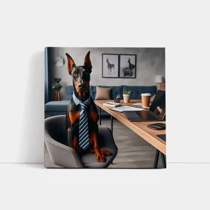 Doberman Pinscher Wearing Tie Office Setting