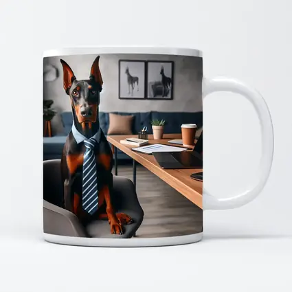 Doberman Pinscher Wearing Tie Office Setting