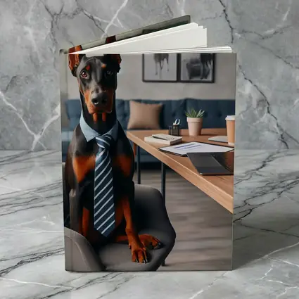 Doberman Pinscher Wearing Tie Office Setting
