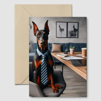 Doberman Pinscher Wearing Tie Office Setting