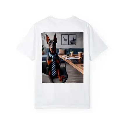 Doberman Pinscher Wearing Tie Office Setting