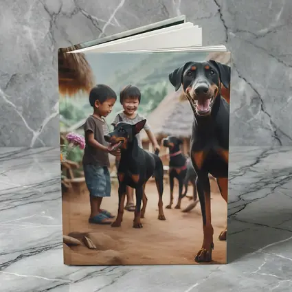 Doberman Pinscher Dogs Village Kids Playing