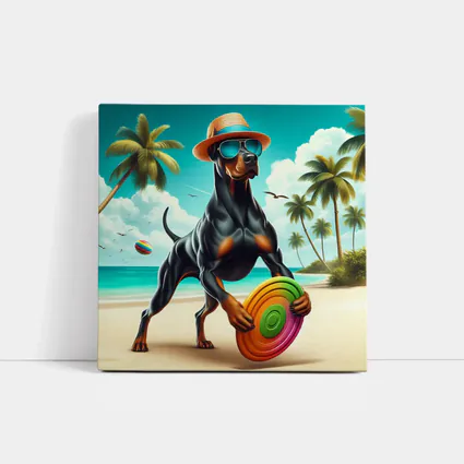 Doberman Pinscher Beach Frisbee Summer Fun