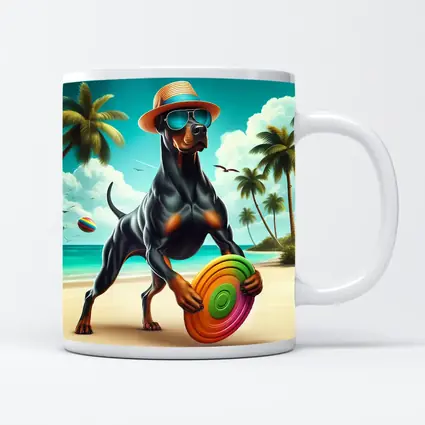 Doberman Pinscher Beach Frisbee Summer Fun
