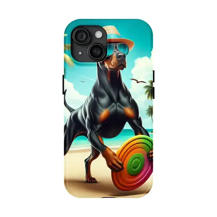 Doberman Pinscher Beach Frisbee Summer Fun
