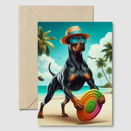 Doberman Pinscher Beach Frisbee Summer Fun