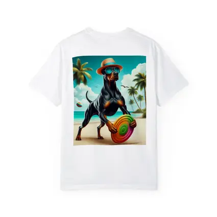 Doberman Pinscher Beach Frisbee Summer Fun