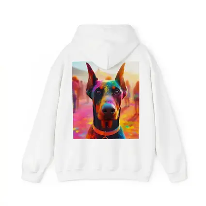 Doberman Covered in Colorful Holi Powder