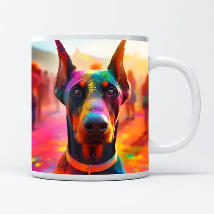 Doberman Covered in Colorful Holi Powder