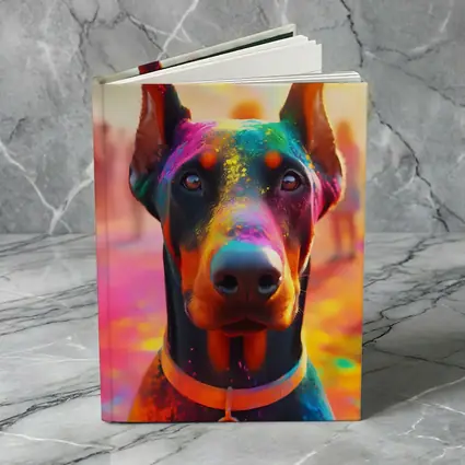 Doberman Covered in Colorful Holi Powder
