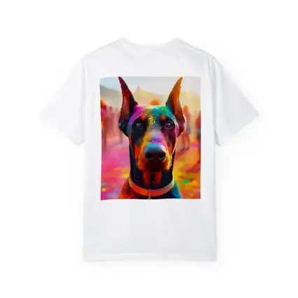 Doberman Covered in Colorful Holi Powder
