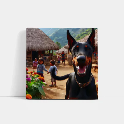 Doberman Pinscher Happy In Rural Village