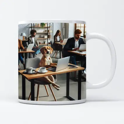Dog Working Laptop Coffee Shop Office