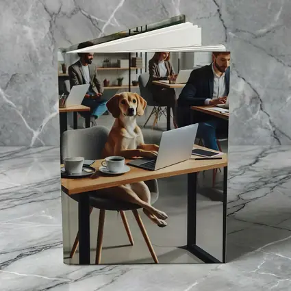 Dog Working Laptop Coffee Shop Office