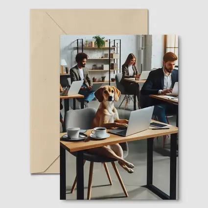 Dog Working Laptop Coffee Shop Office