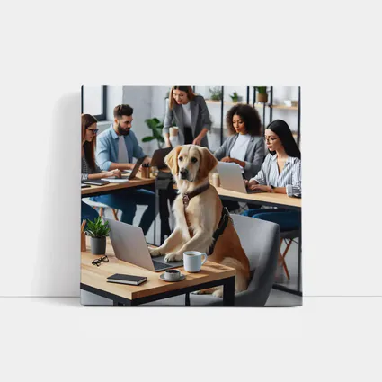Golden Retriever Working At Office Desk