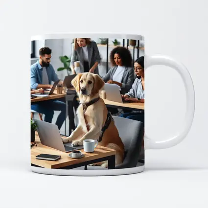 Golden Retriever Working At Office Desk