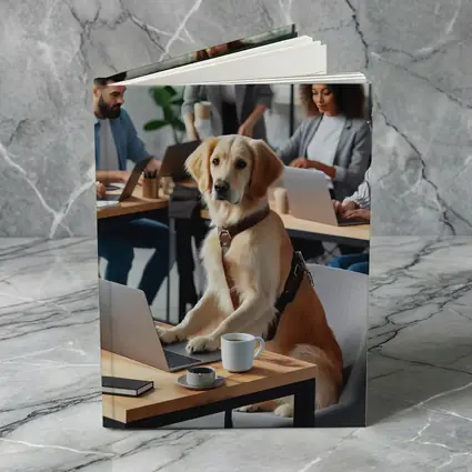 Golden Retriever Working At Office Desk