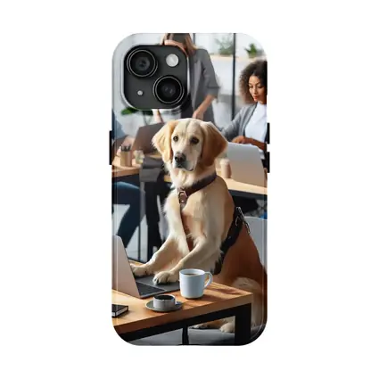 Golden Retriever Working At Office Desk